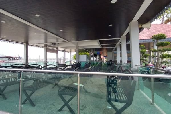 Muar River Cruise covered deck seating Sungai Muar river view